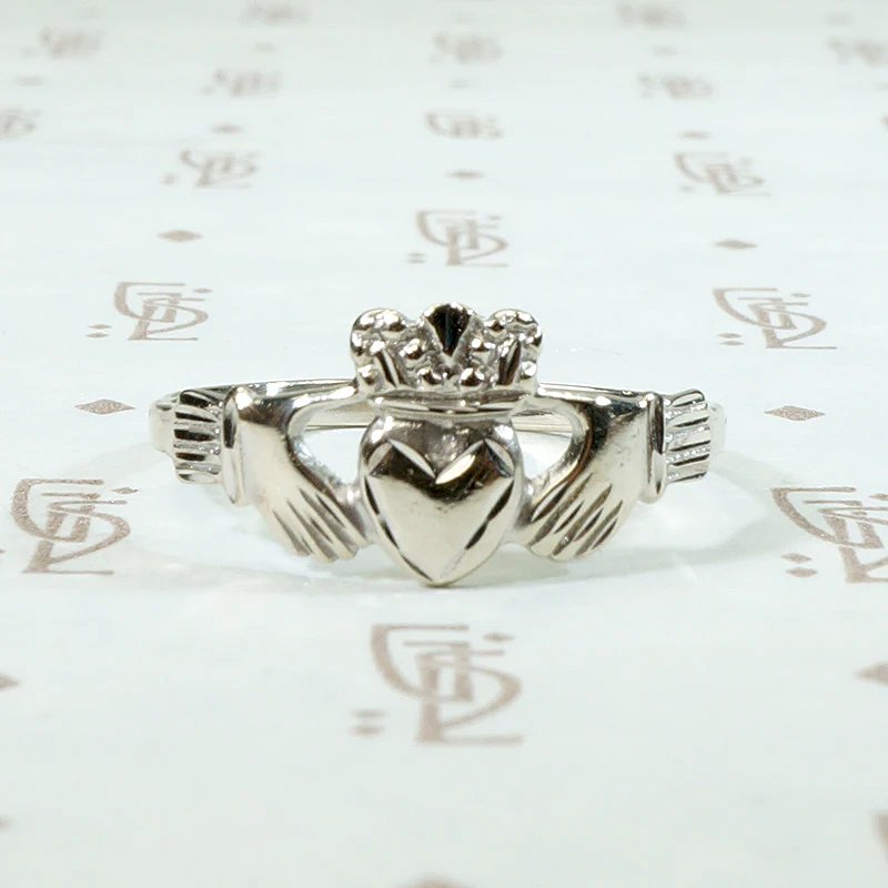Modern White Gold Claddagh Irish Wedding Band