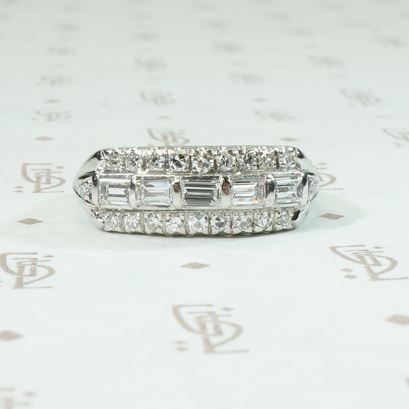 Classic Wide Platinum and Diamond Baguette Band