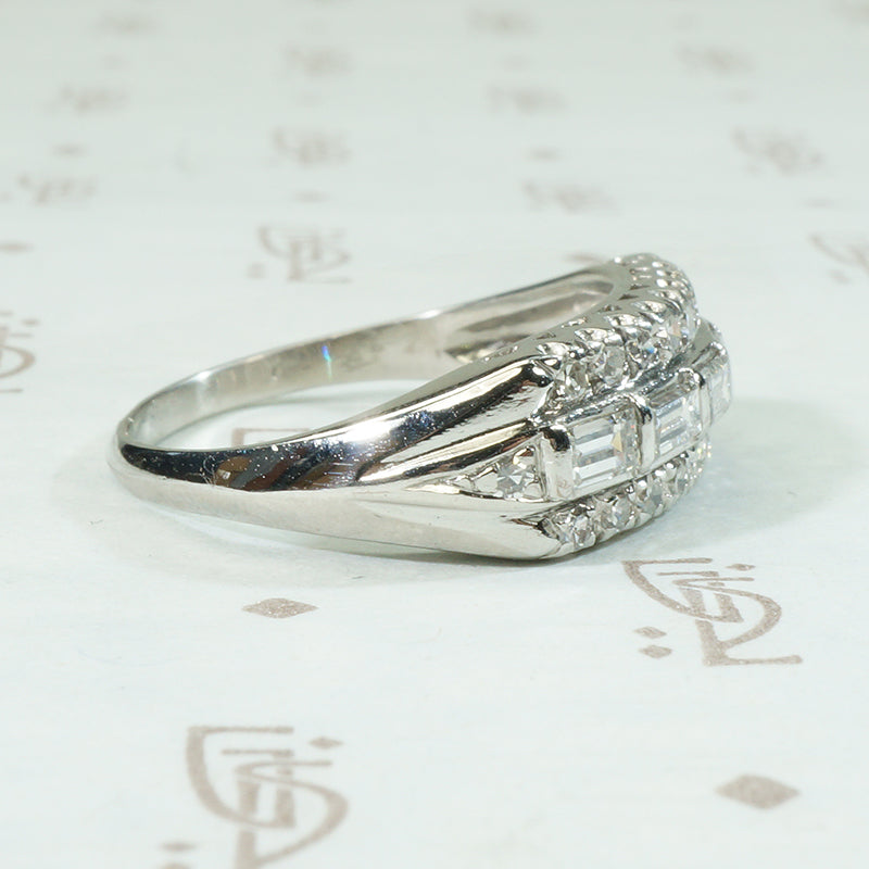 Classic Wide Platinum and Diamond Baguette Band