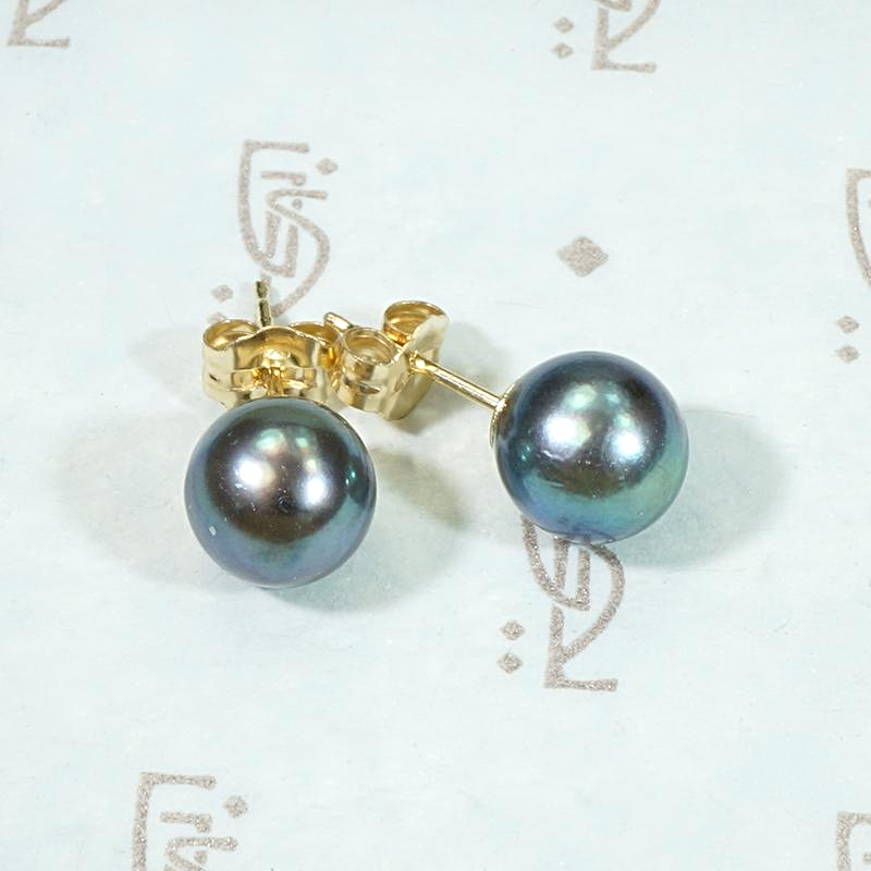 Dramatic Peacock Pearl Studs in Gold