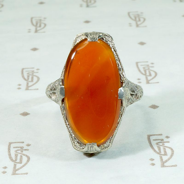Glowing Carnelian in Ornate Filigree Ring