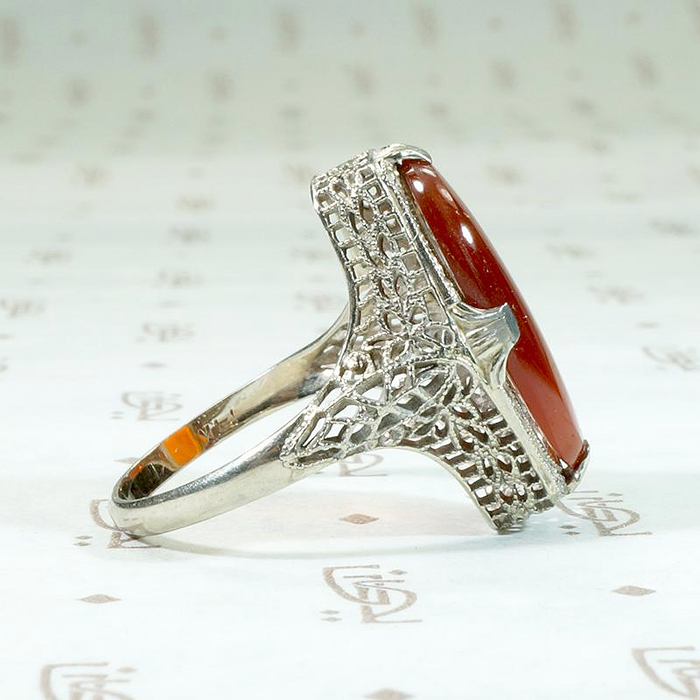 Glowing Carnelian in Ornate Filigree Ring