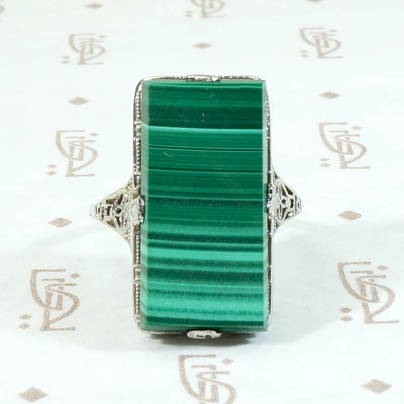 Magnificent Malachite in White Gold Filigree Ring