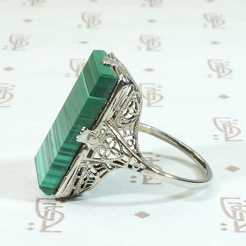 Magnificent Malachite in White Gold Filigree Ring