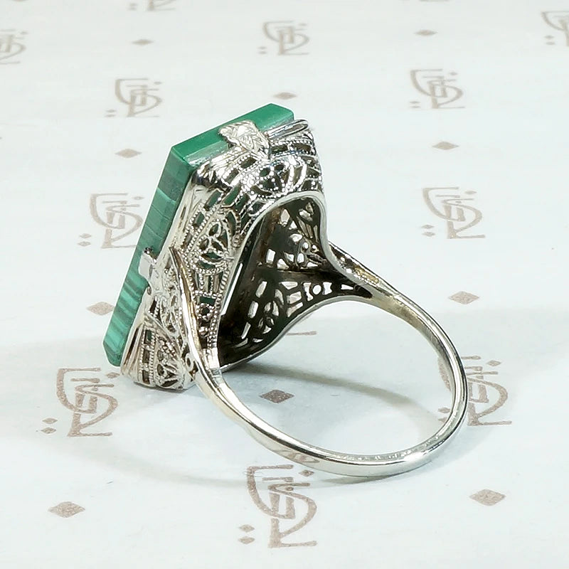 Magnificent Malachite in White Gold Filigree Ring