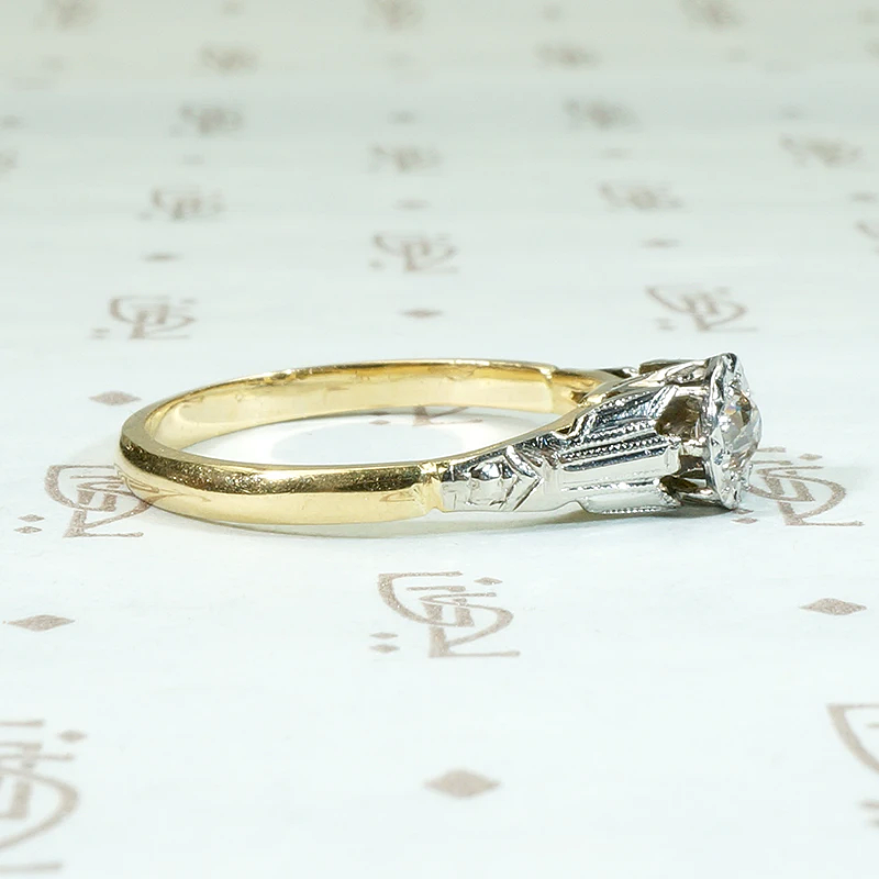 Sun Set Diamond Art Deco Engagement Ring