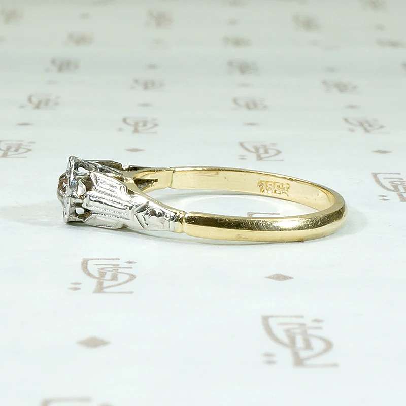Sun Set Diamond Art Deco Engagement Ring