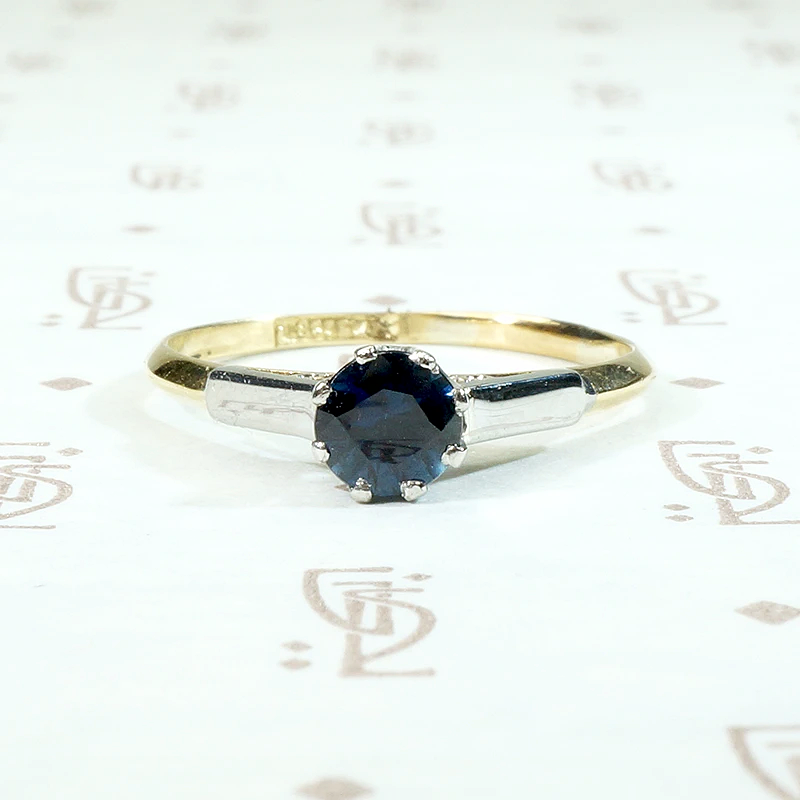 Moody Midnight Blue Sapphire Two Tone Solitaire Ring