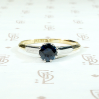 Moody Midnight Blue Sapphire Two Tone Solitaire Ring