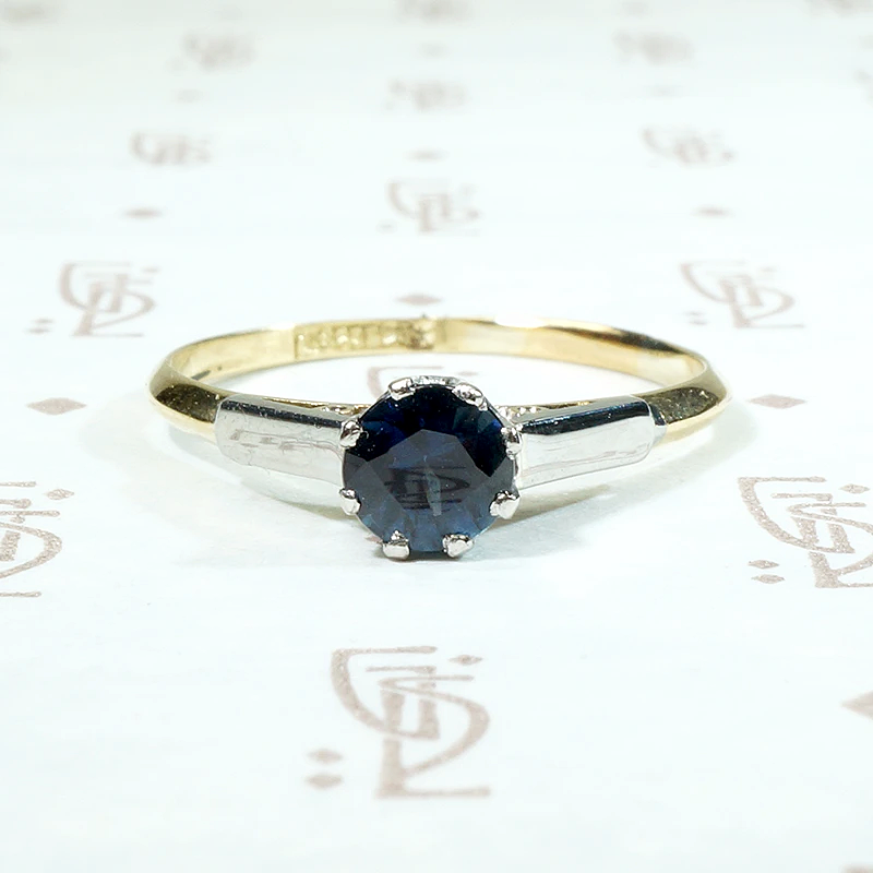 Moody Midnight Blue Sapphire Two Tone Solitaire Ring
