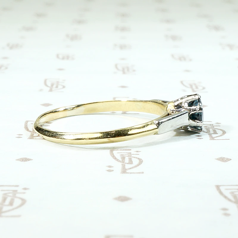 Moody Midnight Blue Sapphire Two Tone Solitaire Ring