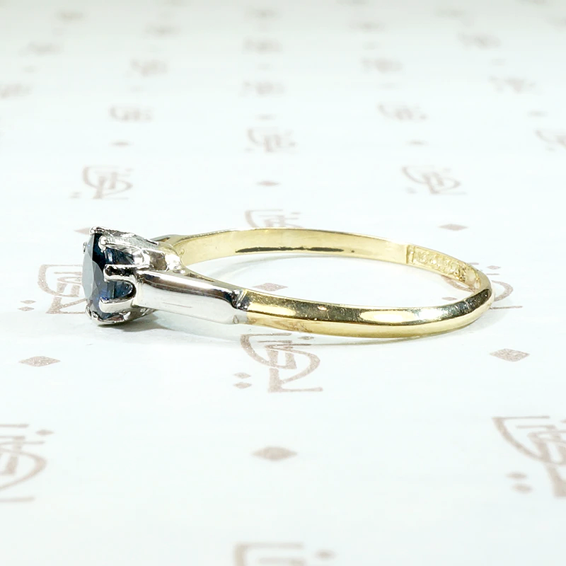Moody Midnight Blue Sapphire Two Tone Solitaire Ring