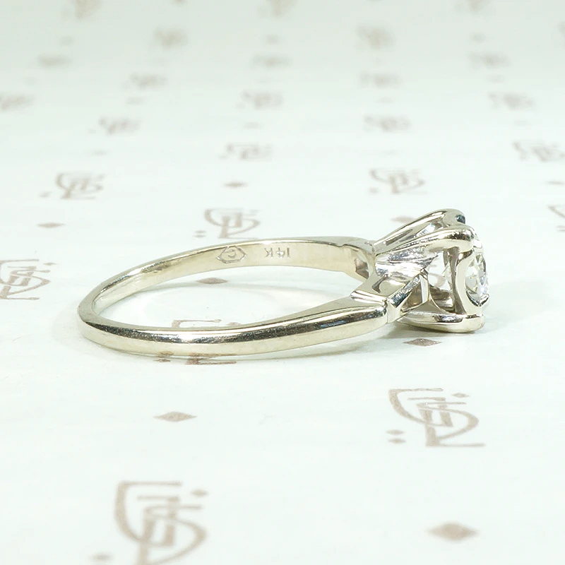 Stylish Retro Diamond Solitaire Ring in White Gold