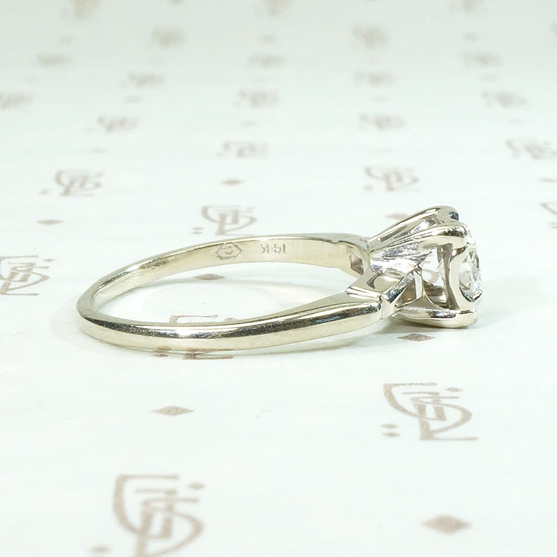 Stylish Retro Diamond Solitaire Ring in White Gold
