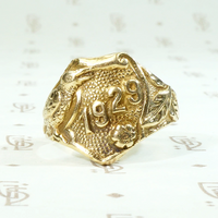 Whimsical "1929" Gold Signet Ring with Bird