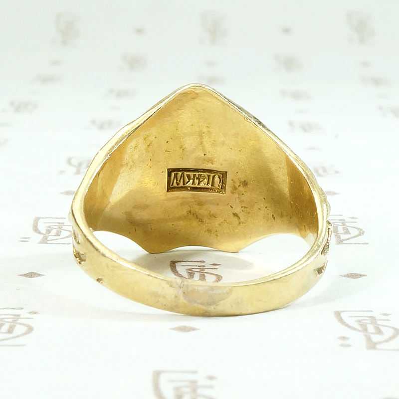 Whimsical "1929" Gold Signet Ring with Bird