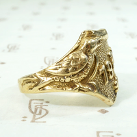 Whimsical "1929" Gold Signet Ring with Bird