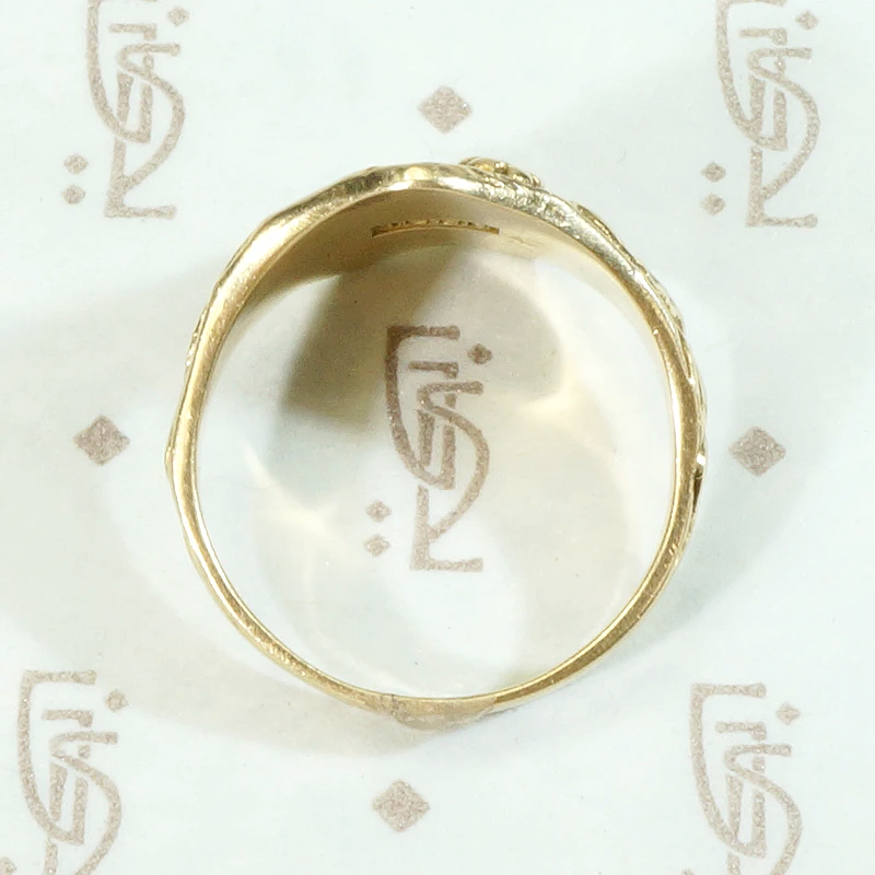 Whimsical "1929" Gold Signet Ring with Bird