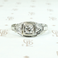 Deco Geometry Engraved Diamond Engagement Ring