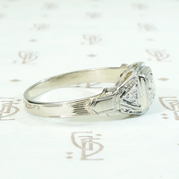 Deco Geometry Engraved Diamond Engagement Ring