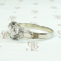 Deco Geometry Engraved Diamond Engagement Ring