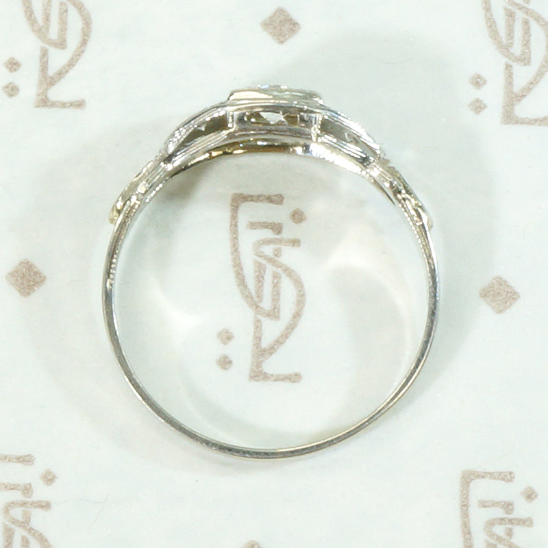 Deco Geometry Engraved Diamond Engagement Ring