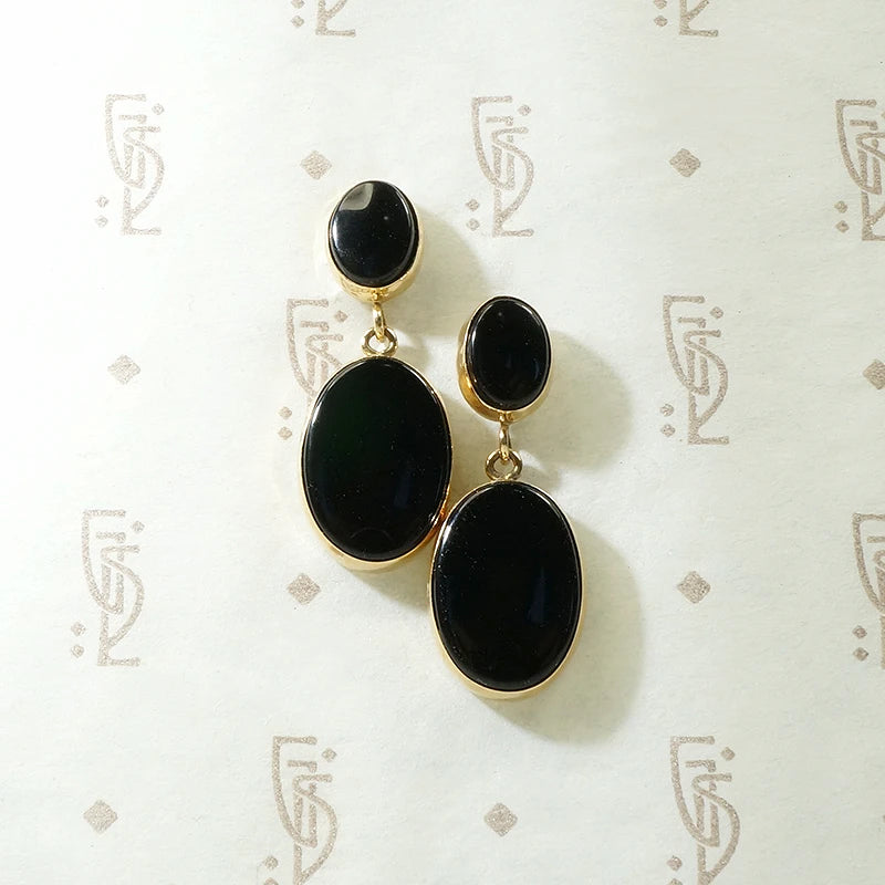 Sleek Dangle Earrings in Onyx & Gold