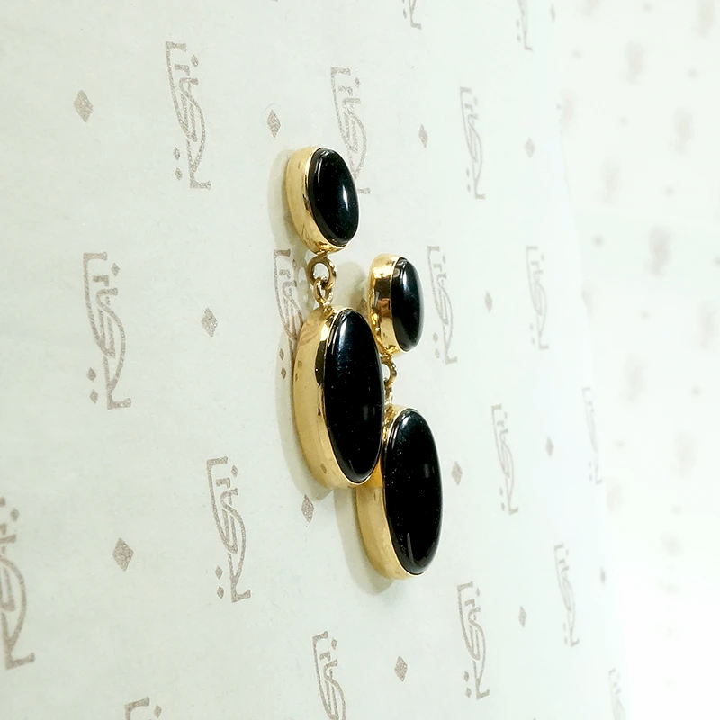 Sleek Dangle Earrings in Onyx & Gold