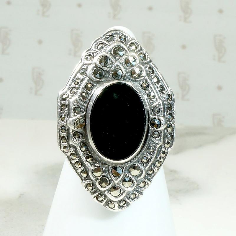 Bold Onyx & Marcasite Art Deco Ring