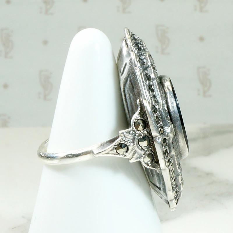 Bold Onyx & Marcasite Art Deco Ring