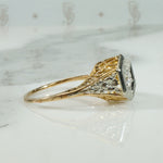 Yellow and White Gold Filigree Deco Diamond Ring