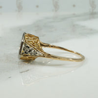Yellow and White Gold Filigree Deco Diamond Ring