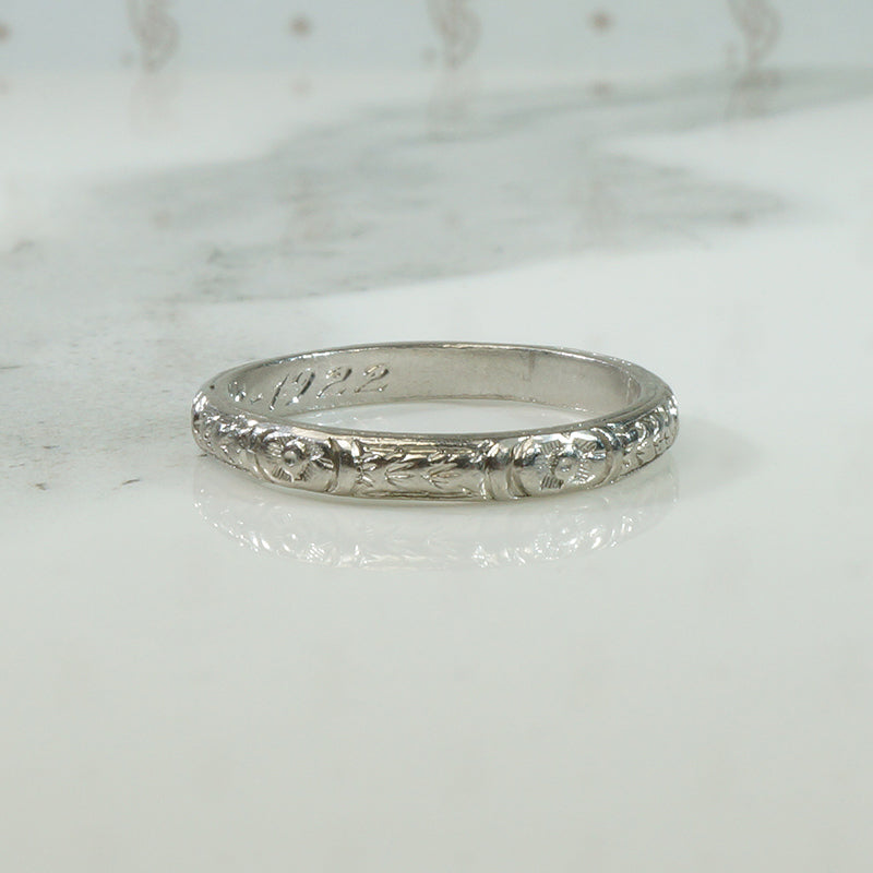 Engraved Platinum Wedding Band 1922