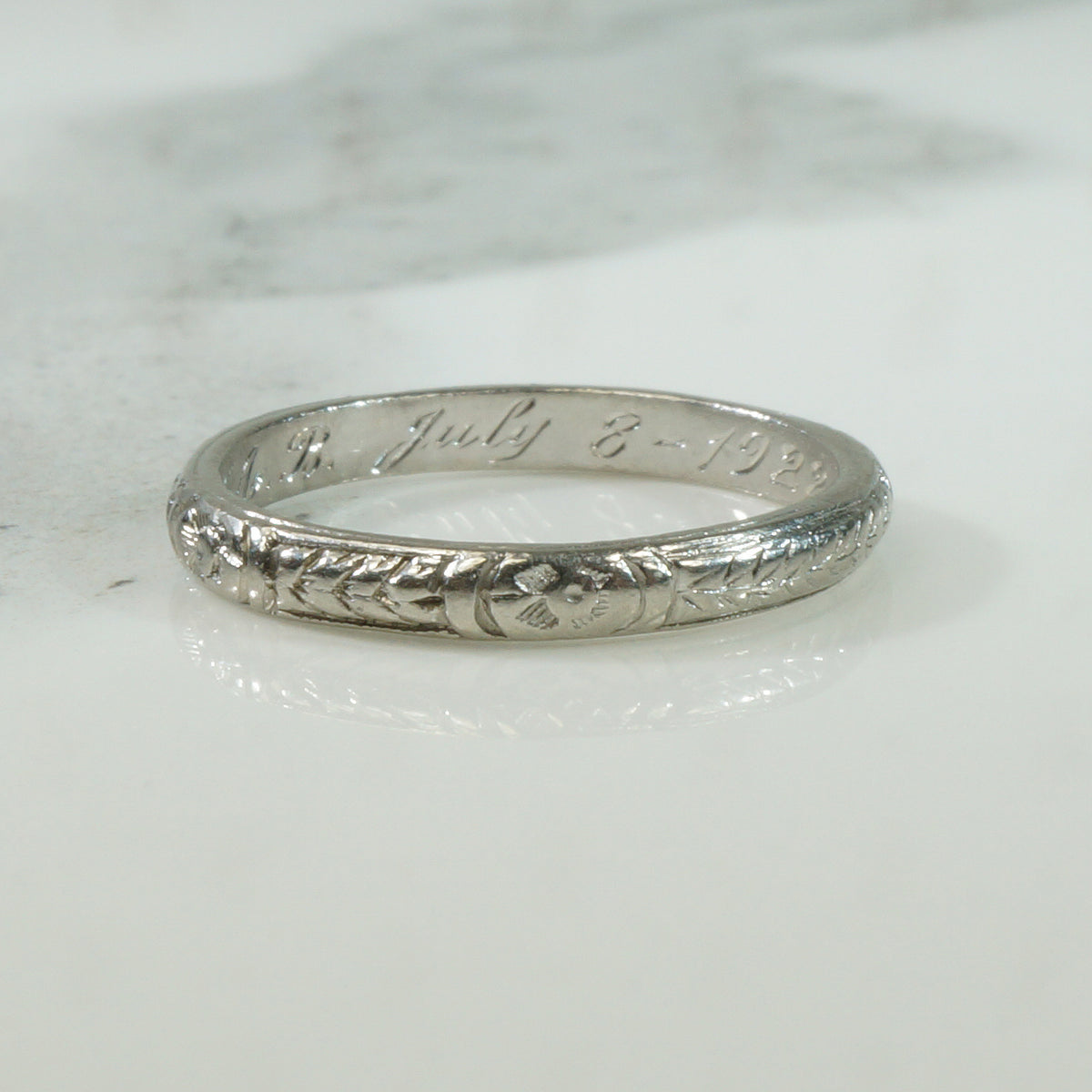 Engraved Platinum Wedding Band 1922