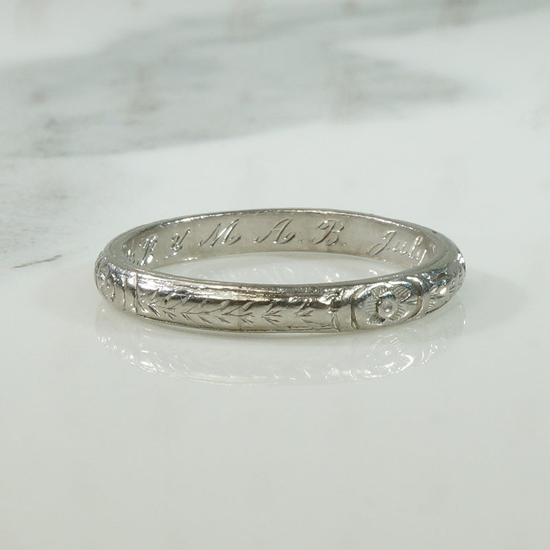 Engraved Platinum Wedding Band 1922