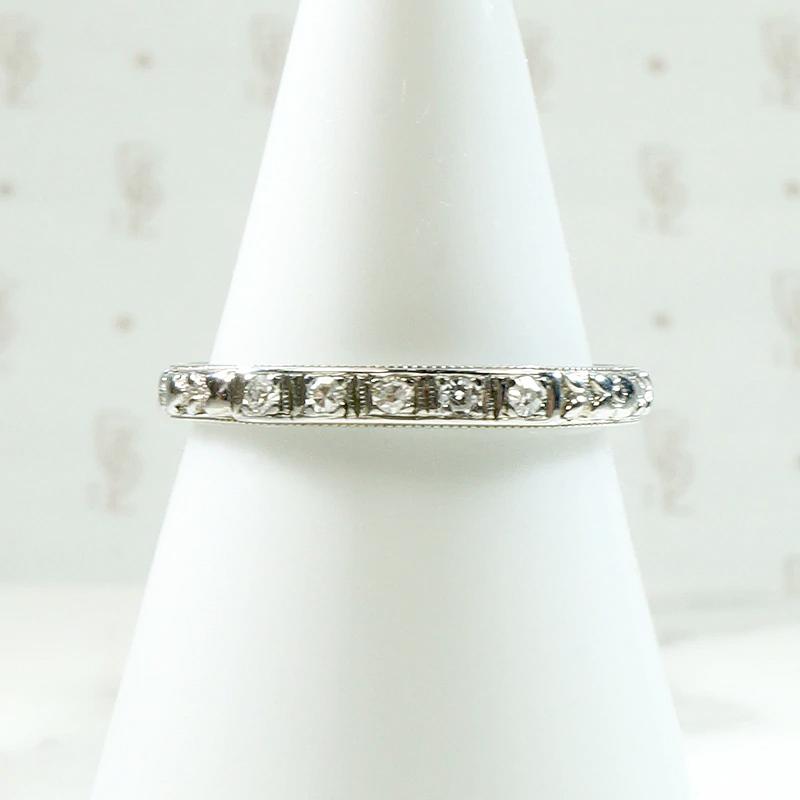 Five Diamond Engraved 18k White Gold Band