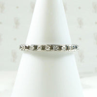Five Diamond Engraved 18k White Gold Band