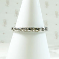 Five Diamond Engraved 18k White Gold Band