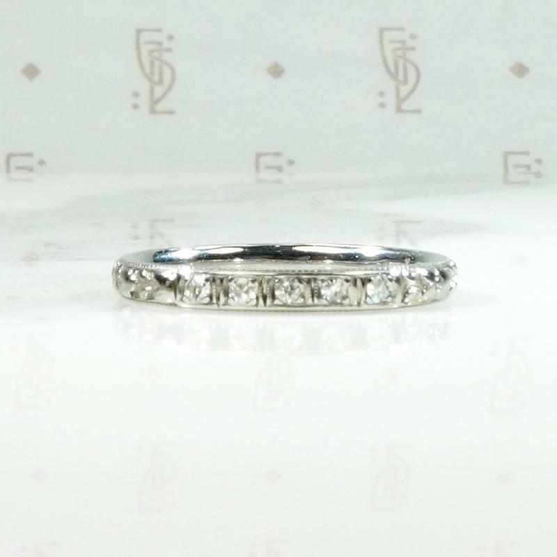 Five Diamond Engraved 18k White Gold Band