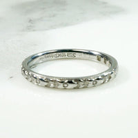 Five Diamond Engraved 18k White Gold Band