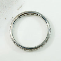 Five Diamond Engraved 18k White Gold Band
