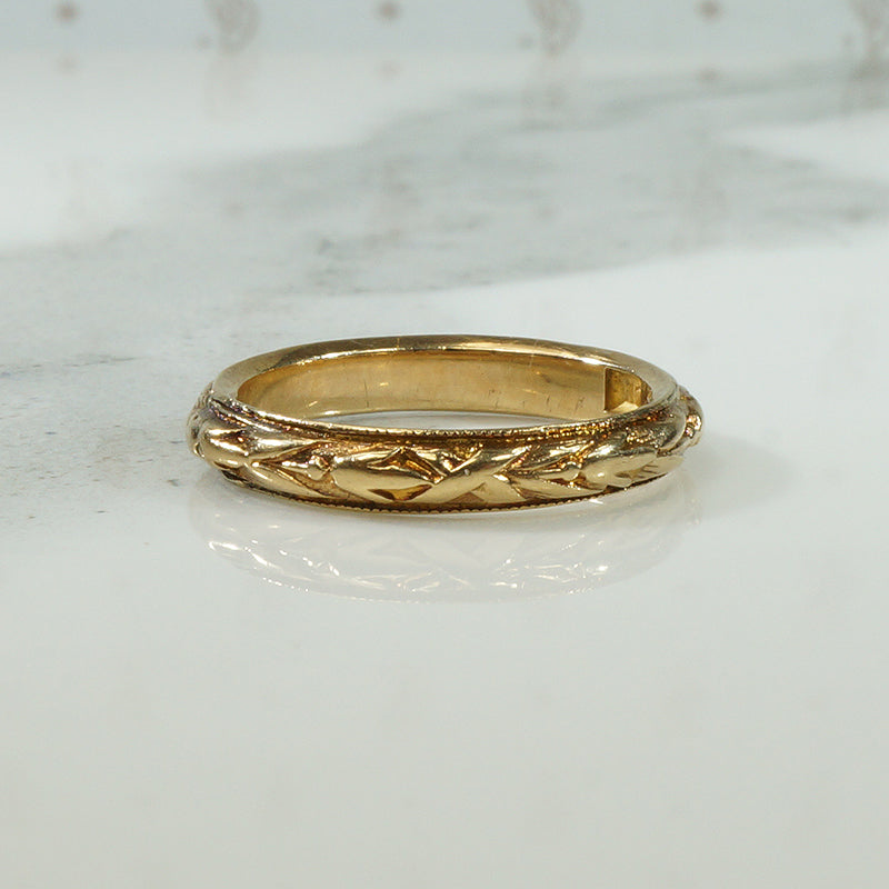 Gold Vintage Wedding Band with Tulips