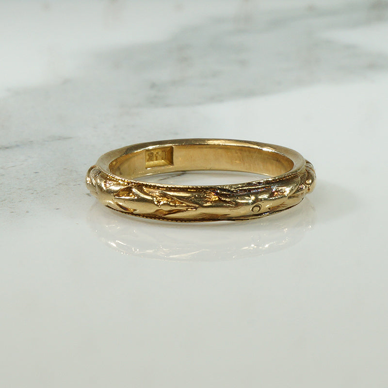 Gold Vintage Wedding Band with Tulips