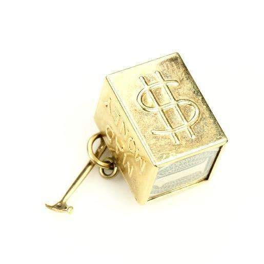 14k Gold Mad Money Charm 1950's - Gem Set Love