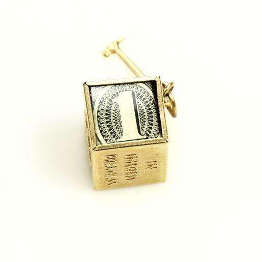 14k Gold Mad Money Charm 1950's - Gem Set Love