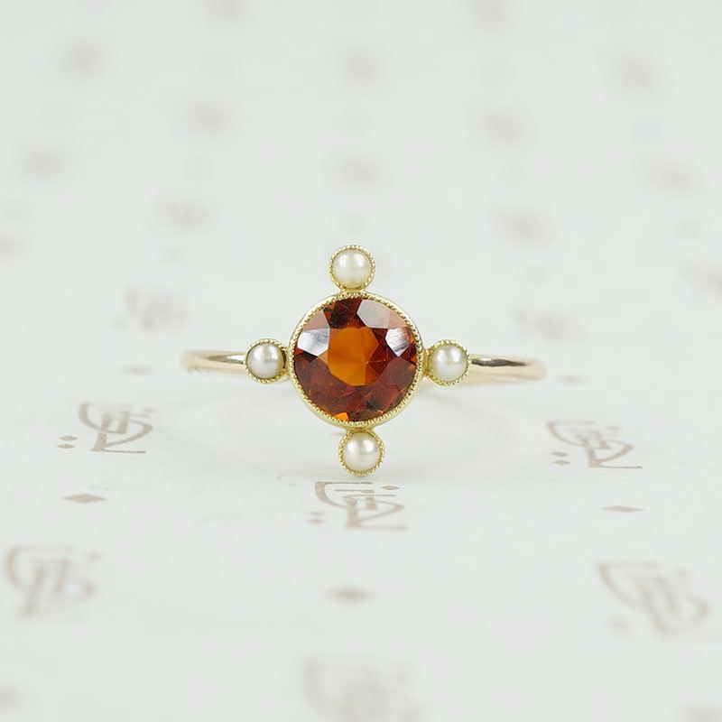 Deep Madeira Citrine and Pearl Vintage Conversion Ring
