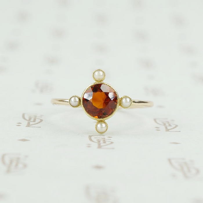 Deep Madeira Citrine and Pearl Vintage Conversion Ring