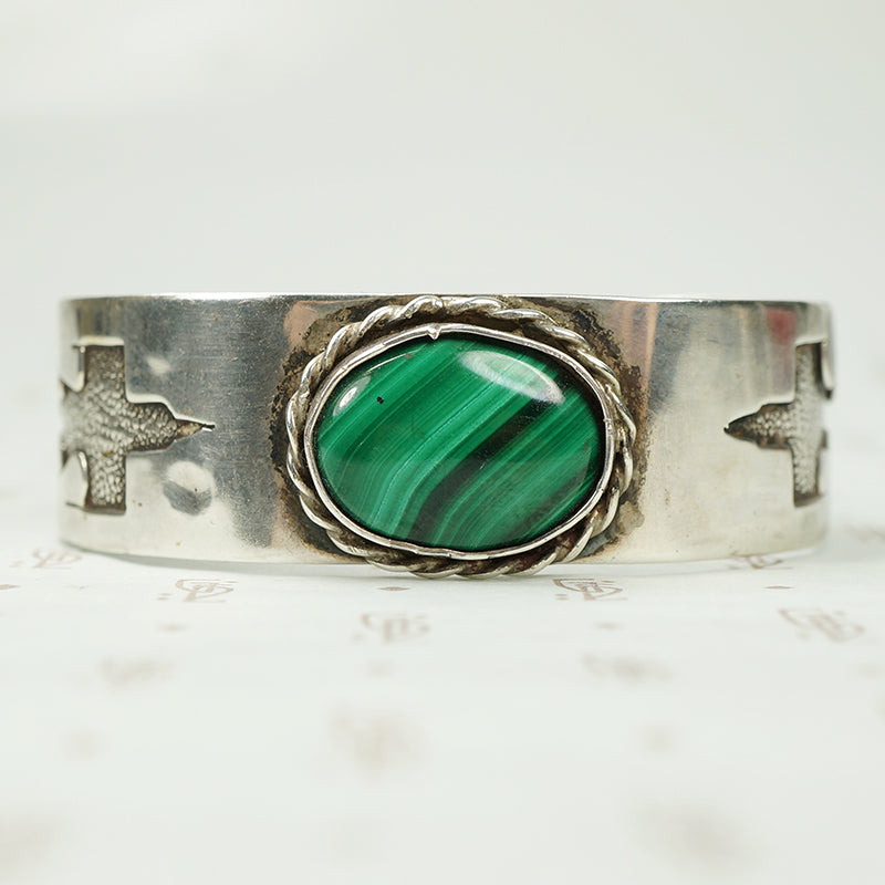 Vintage Silver Malachite Thunderbird Cuff