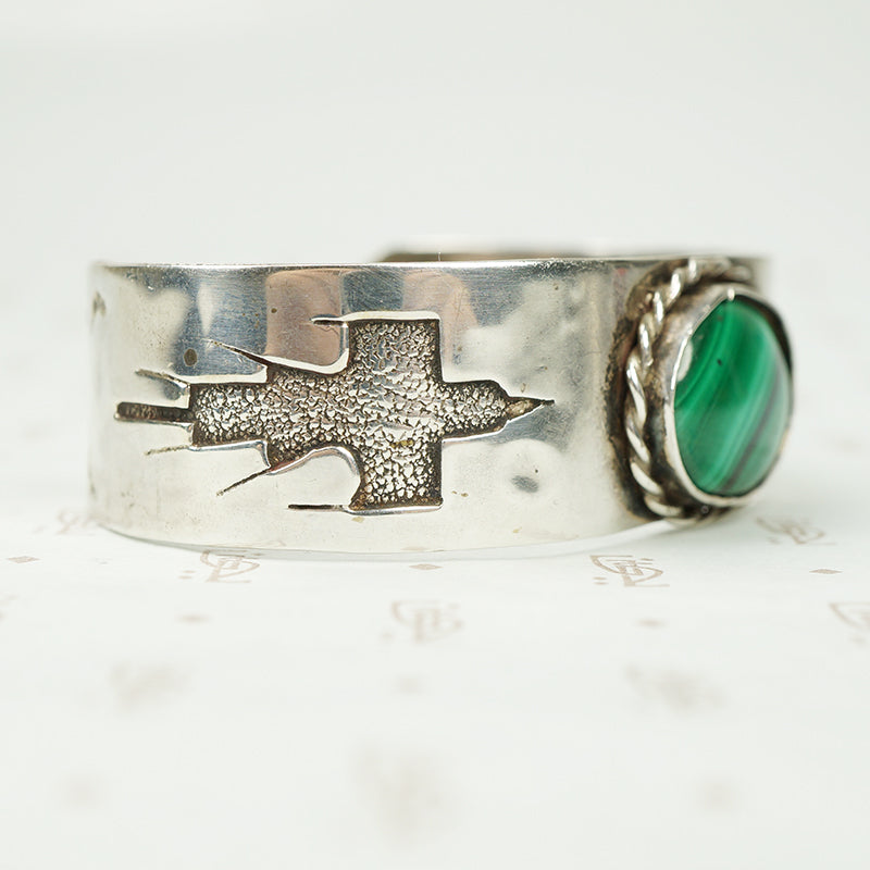 Vintage Silver Malachite Thunderbird Cuff