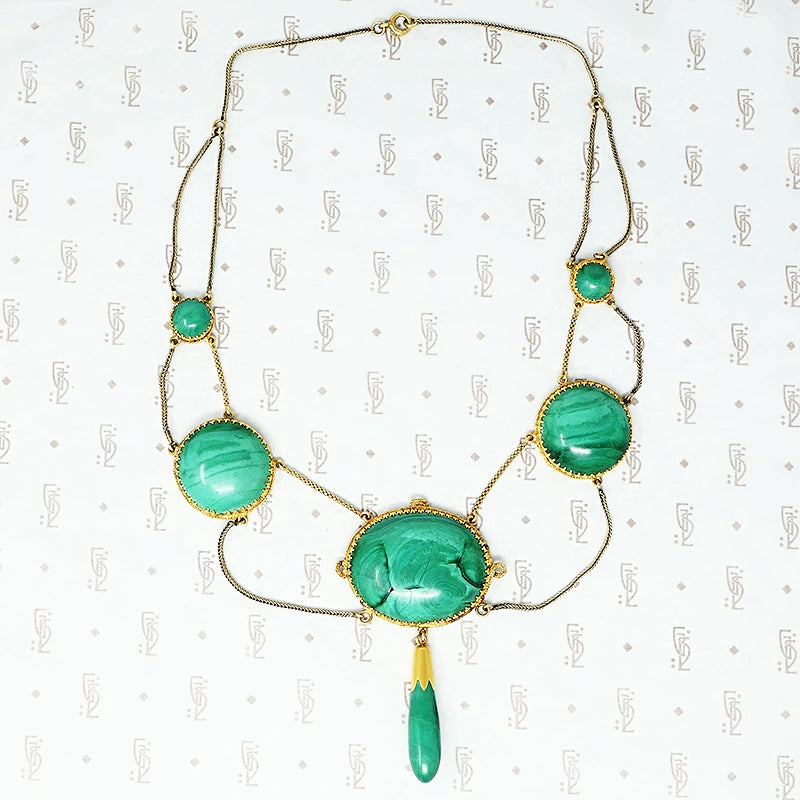 Elaborate gold malachite vicorian necklace